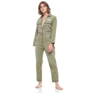 Sandrine Rose x Free People Tres Cool Front Zip Jumpsuit Natural Khaki Size XS